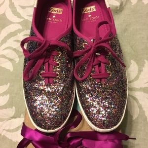 New Kate Spade Keds in pink multicolor glitter
